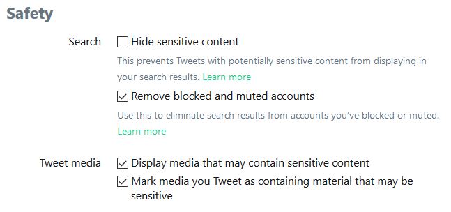 Twitter Profile with sensitive content setting